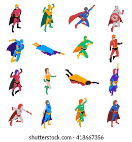 Superhero Isometric Icons Set Isolated Vector Illustration