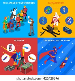 Superhero Isometric Icons Set Isolated Vector Illustration