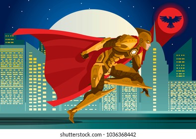 superhero jumping in the roof
