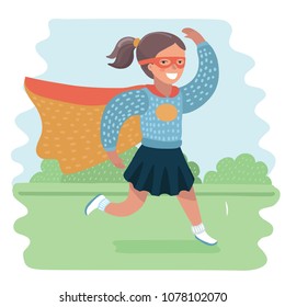 Superhero kid girl running in park