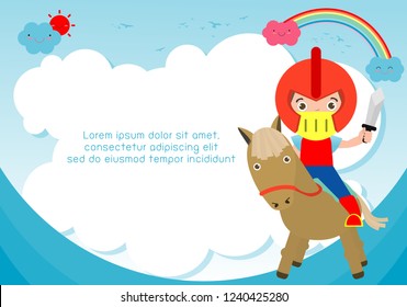 Superhero kid on background. Template for advertising brochure, your text. Cute little Superhero Children's.  Kids and frame, child and frame. Vector Illustration