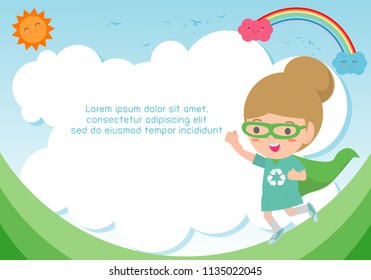 Superhero kid on background,Template for advertising brochure,your text ,Cute little Superhero Children's, Kids and frame,child and frame,Vector Illustration
