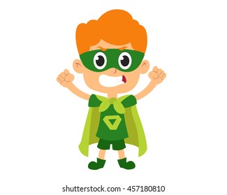 Superhero kids boy cartoon vector illustration.