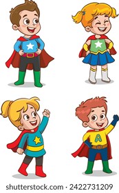 Superhero kids Cartoon Character vector Illustration 