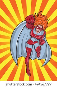 Superhero lady action pose in Red