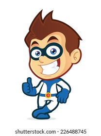 Superhero leaning on an empty block