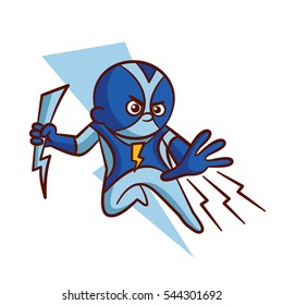 Superhero Lightning Boy Sticker Vector Illustration