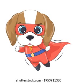 Superhero little dog for kids. Cartoon vector illustration.