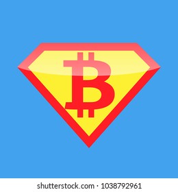 Superhero logo. Crypto currency bitcoin.