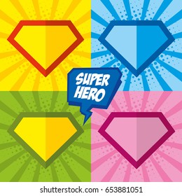 Superhero logo, pop art background design Vector