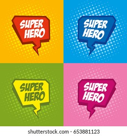 Superhero logo, pop art background design Vector