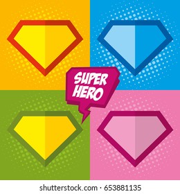 Superhero logo, pop art background design Vector