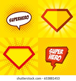 Superhero logo, pop art background design Vector