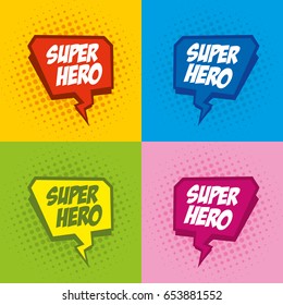 Superhero logo, pop art background design Vector