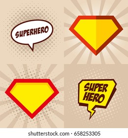 Superhero logo, pop art background design Vector
