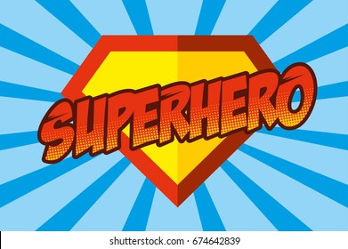 Superhero logo, pop art background design Vector