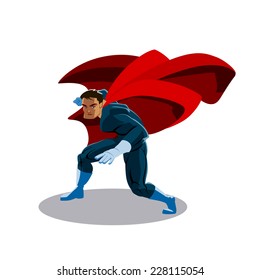 Superhero look around. Stand in readiness. Isolated background