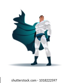 Superhero looks into the distance. Superman. Isolated. Vector illustration