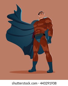 Superhero looks into the distance. Vector Illustration