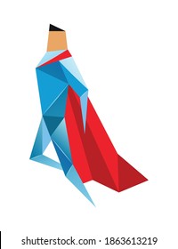 Superhero low poly. Vector polygonal illustration of super hero, origami style icon, modern cartoon man character