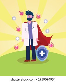 superhero male doctor with cloak