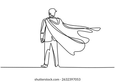 Superhero Man with Cape One Line Vector Illustration
