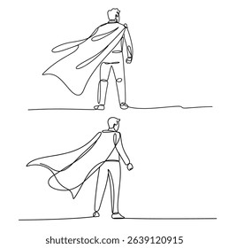 Superhero Man with Cape One Line Vector Illustration