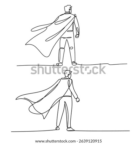 Superhero Man with Cape One Line Vector Illustration