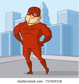 Superhero man Cartoon character in the city Vector illustration