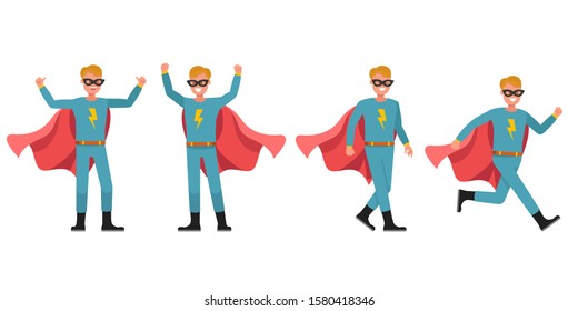 Superhero Man character vector design. Presentation in various action.