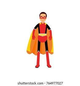 Superhero man in orange cape vector Illustration