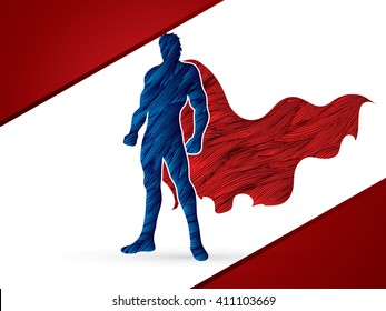 Superhero Man standing designed using grunge brush graphic vector.