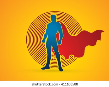 Superhero Man standing on circle light background graphic vector.