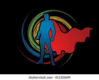 Superhero Man standing on spin wheel background graphic vector.