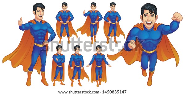 Superhero Mascot Character Nine Poses: Vetor Stock (livre De Direitos ...