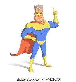 Superhero in the mask, the index finger up.