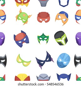 Iconos de patrón de máscara de superhéroe en estilo de dibujos animados. Gran colección superhéroe máscara Vector símbolo Ilustración de stock