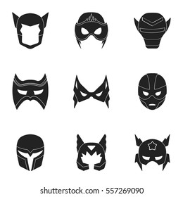 Superhero Mask Set Icons In Black Style. Big Collection Of Superhero Mask Vector Symbol Stock Illustration