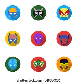 Superhero mask set icons in flat style. Big collection of superhero mask vector symbol stock illustration