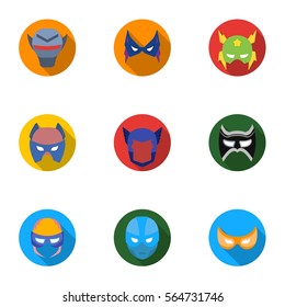 Superhero mask set icons in flat style. Big collection of superhero mask vector symbol stock illustration