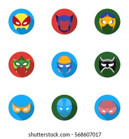 Superhero mask set icons in flat style. Big collection of superhero mask vector symbol stock illustration