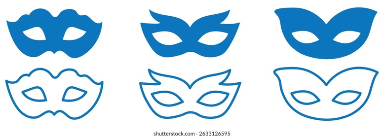 Superhero mask vector blue icon. Silhouette hero cartoon character comic face. Flat black superhero costume design mask icon vector illustration