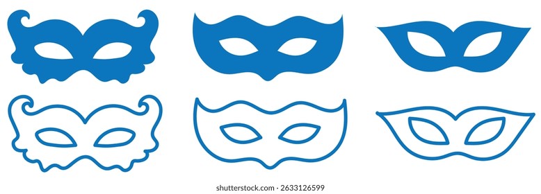 Superhero mask vector blue icon. Silhouette hero cartoon character comic face. Flat black superhero costume design mask icon vector illustration