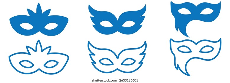 Superhero mask vector blue icon. Silhouette hero cartoon character comic face. Flat black superhero costume design mask icon vector illustration
