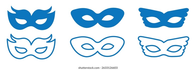 Superhero mask vector blue icon. Silhouette hero cartoon character comic face. Flat black superhero costume design mask icon vector illustration