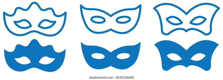 Superhero mask vector blue icon. Silhouette hero cartoon character comic face. Flat black superhero costume design mask icon vector illustration