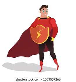 Superhero men vector cartoon character. Men wearing colorful costume of superhero retro isolated on white background . Cartoon vector illustration