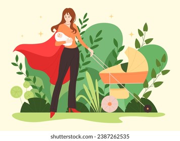 Premium Vector  Pregnant female character and mother with little child on  hands chatting discussing maternity leave and motherhood issues on street.  young women baby delivery. cartoon people vector illustration