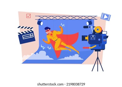 Superhero movie-making scene with special effects Illustration concept on white background