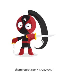 Superhero Ninja boy character with sword jumping cartoon vector Illustration